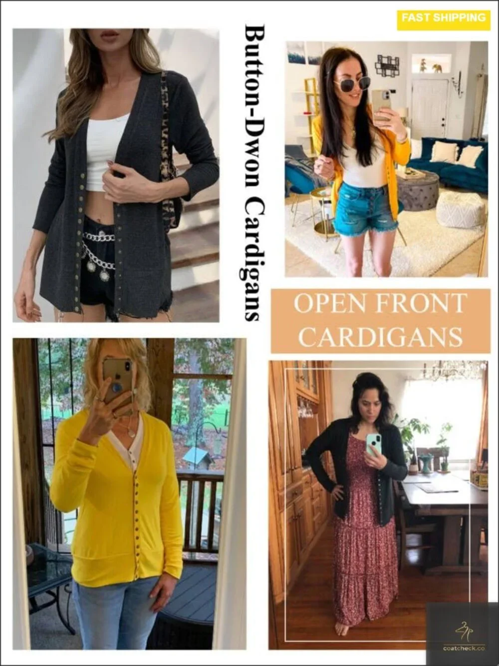 Women's Long Sleeve V-Neck Button Down Knit Open Front Cardigan Sweater